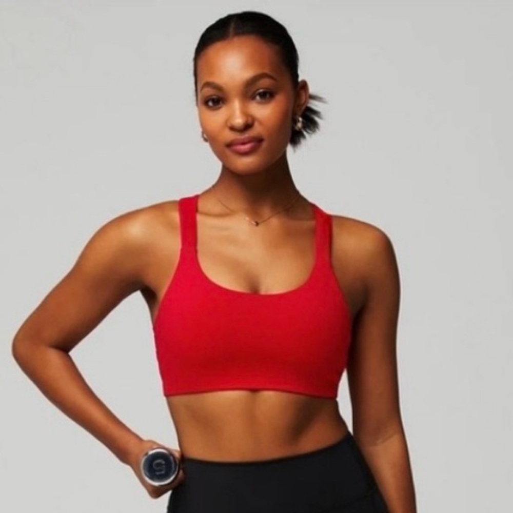 OUTDOOR VOICES ✨ double time compression sports bra poppy red orange top | Sz L